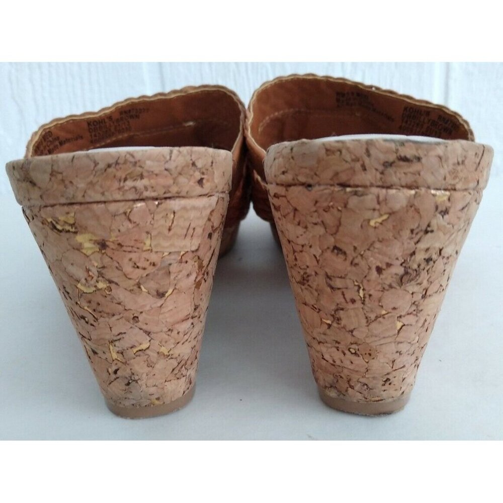 Dana Buchman BILLY BROWN Tan Slip On Strappy Open Toe Cork Wedge Sandals Sz 8 M - Picture 3 of 9